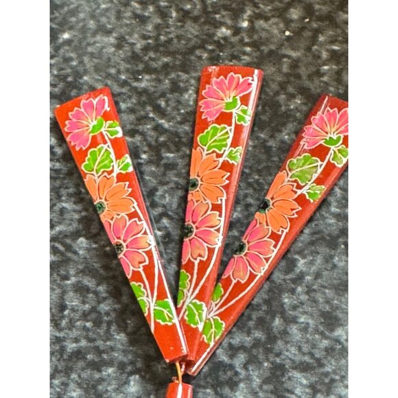 Vtg Japanese Kanzashi Hair Stick  Brown Painted 3 \